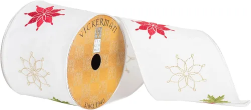 Vista 9 de Vickerman Cinta de Navidad con borde de alambre con estampado de abedul de 2.5 pulgadas x 10 yardas, algodón, blanca, cinta de corteza de abedul