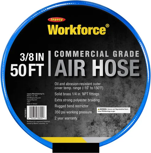 Vista 2 de Workforce Manguera de aire, 3/8 pulg. x 25 pies., accesorios de 1/4, PVC, azul - HWF3850BL2