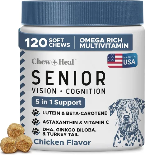 Vista 10 de Suplemento de visión y cognición para perros mayores, 60 masticables para el cuidado de los ojos y la memoria Senior Dog Vision and Cognición