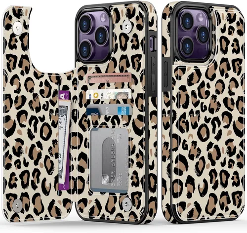 Vista 181 de LETO para iPhone 15 Pro Funda tipo cartera - Tapa tipo folio con patada - Diseños de moda - Tarjetero - Funda protectora para mujeres y niñas - 6.1