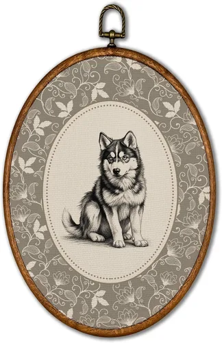 Vista 21 de KSDUT Arte de pared ovalado de perro pastor australiano floral retro de 8.6