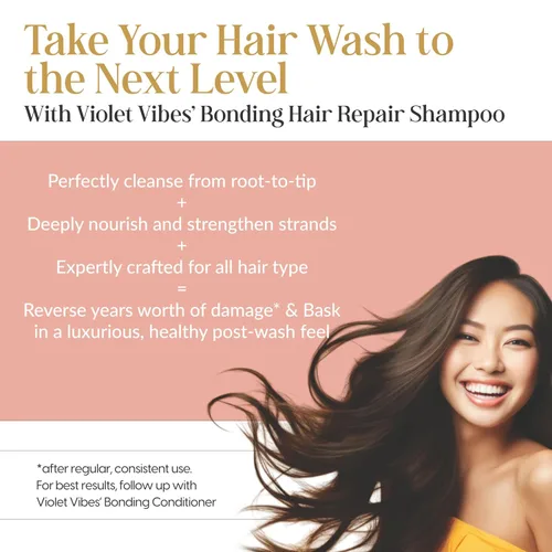 Vista 3 de Violet Vibes Bonding Champú reparador del cabello Fórmula avanzada de unión para fuerza y salud diaria del cabello Restaurador y nutritivo