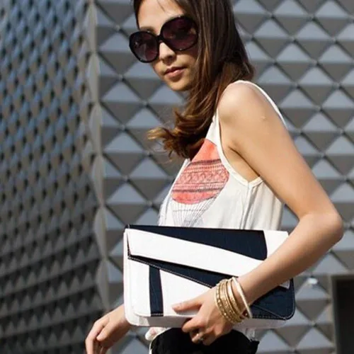 Vista 5 de Bolsos de mano de PU para mujer y cartera de hombro para fiesta Negro Blanco