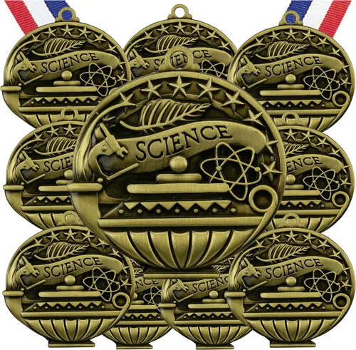 Vista 9 de Express Medals Pack of 10 (or More) Engraved Scholastic Academic Award Medals with RWB Neck Ribbons