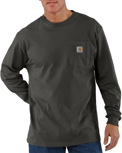 Vista 21 de Carhartt Camiseta de trabajo de manga larga con bolsillo para hombre Negro