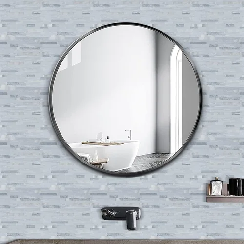 Vista 3 de Midcard 10 hojas de azulejos de salpicaduras para pelar y pegar de PVC para salpicaduras de cocina Rectangular Azul Claro con Plata Metálica