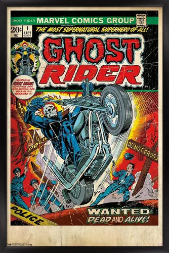 Vista 8 de Trends International Marvel Comics Ghost Rider - Póster de pared con portada #1, 22.4 pulgadas de largo x 14.7 pulgadas, versión enmarcada de madera