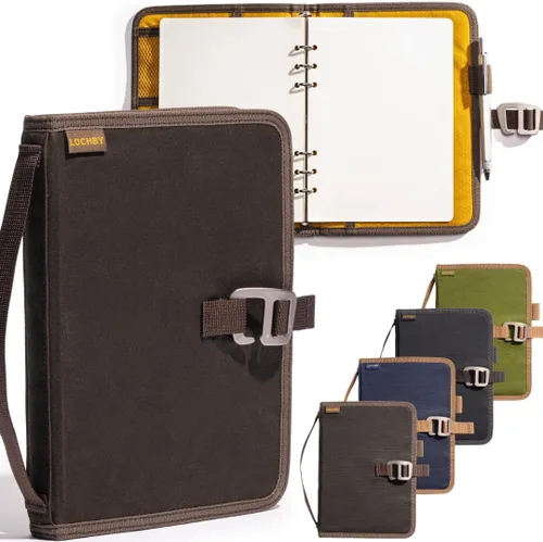 Vista 35 de LOCHBY® Carpeta Field A5 Cubierta de carpeta de 6 anillas Lona encerada resistente al agua Diseño plano Sistema A5 apto para recargar