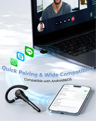 Vista 8 de Ngsod Auriculares Bluetooth V5.4, USB Dongle auricular inalámbrico con micrófono para el trabajo 500mAh Charging Case,50H Talk Time,Dual connect &