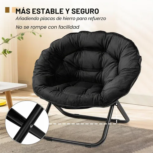 Vista 4 de Grezone Silla plegable con platillo, silla de luna perezosa de gran tamaño con marco de metal, cómodas sillas de dormitorio para dormitorio, sala