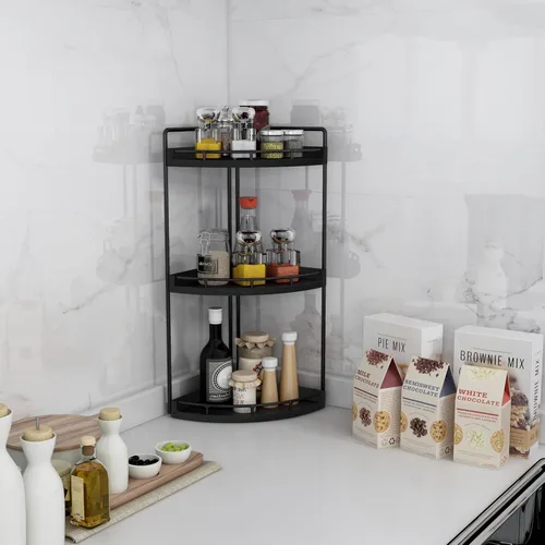 Vista 6 de Dorhors Organizador de baño esquinero de 3 niveles para almacenamiento, bandeja de tocador, organizador de encimera de madera para cocina, baño