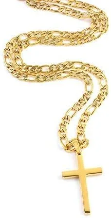 Vista 3 de Collar de oro de 18 quilates con colgante de cruz con cierre sólido fuerte para hombres, mujeres, niños, adolescentes chapado en oro fino