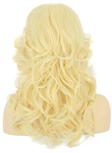 Vista 6 de karlery Peluca de plumas de los años 70 para mujer, peluca larga de onda rubia para cantante, peluca de disfraz vintage, peluca de disfraz de fiesta