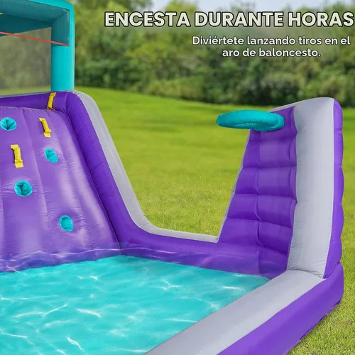 Vista 5 de Sunny & Fun - Parque inflable de cuatro esquinas, resistente para diversión al aire libre, pared de escalada, tobogán y piscina profunda, fácil