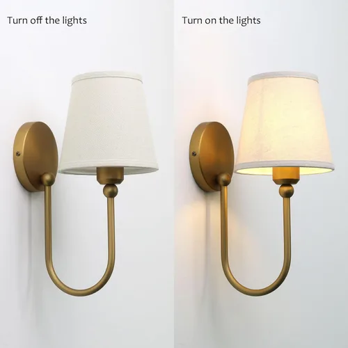 Vista 7 de Antique Linen Fabric Wall Sconces Set of 2, Hardwired Curved Arm Bathroom Vanity Light, Indoor Wall Decor Lamp for Living Room, Kitchen, Bedroom