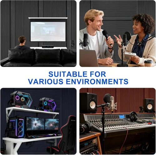 Vista 7 de Acoustic Panels Pack of 4, Sound Proof Foam Panels for Walls, Noise Sound Dampening Foam with Media Room Home Office Recording Room, Black, 48 x 24