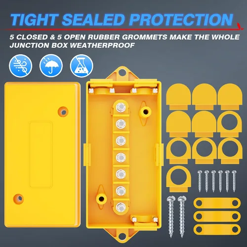 Vista 5 de MICTUNING Caja de conexiones eléctrica de 7 vías para remolque, caja de conexión de cable de remolque de 7 bandas, resistente a la intemperie