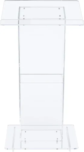 Vista 2 de OEF Furnishings CoreGhost Series - Atril acrílico transparente moderno de grado comercial con estante (superficie de lectura de 24 pulgadas)