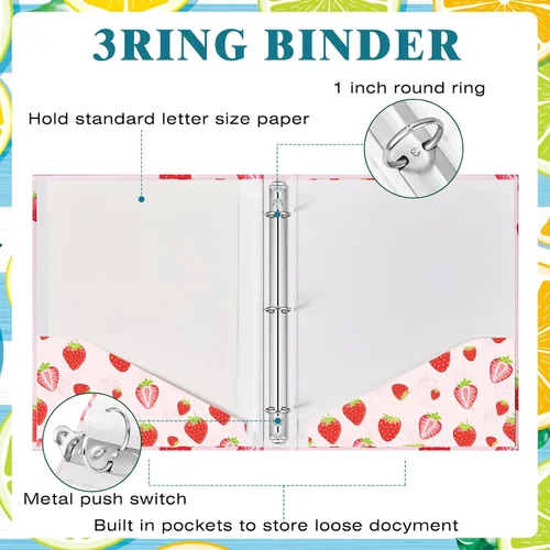 Vista 3 de Fainne 4 Pcs Mini Binders 3 Ring Binder 1 Inch 5.5 x 8.5 Inch Cute Fruit Binders Mini Decorative Binders Bulk for School Office Classroom Supplies
