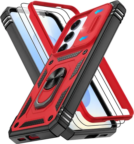 Vista 21 de Gritup Funda para Google Pixel 6 con cubierta deslizante para cámara y protector de pantalla (2 unidades), soporte de anillo giratorio 360°, funda
