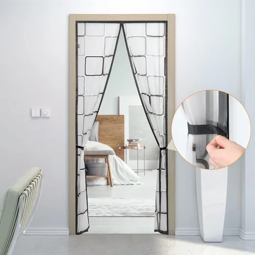 Vista 8 de Cortina de puerta aislada - 32x80 pulgadas Cubierta térmica magnética y aislante con cierre automático Pantalla de privacidad para puerta Mantiene