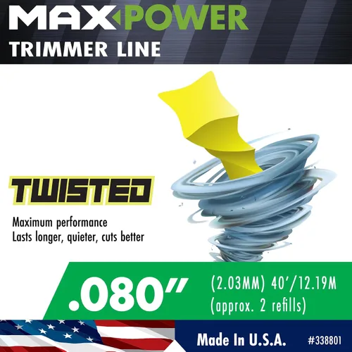 Vista 2 de Maxpower 338801 Línea de recortadora torcida prémium de 0.080 pulgadas, línea de recortadora torcida de 40 pies de longitud