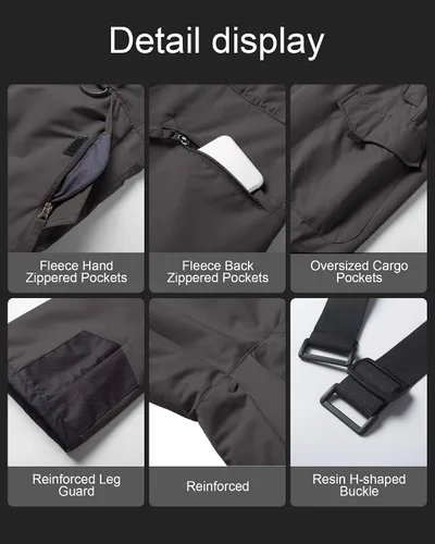 Vista 6 de CREATMO US Pantalones de nieve para hombre, baberos de esquí, impermeables, aislados, para invierno y snowboard