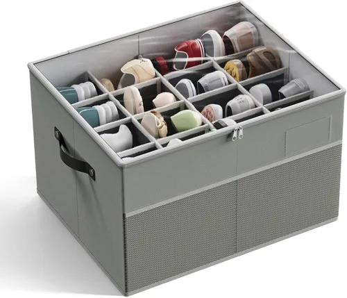 Vista 9 de MIFXIN Organizador de zapatos para armario, 16 pares de cajas grandes para zapatos, contenedor de almacenamiento de zapatos con cubierta