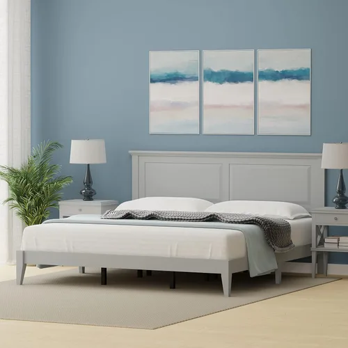 Vista 3 de Cama de plataforma de madera maciza estilo cabaña en tamaño King - Ultimate Grey gris (Ultimate Grey)
