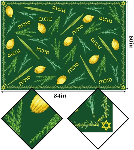 Vista 5 de Hafangry Mantel de Sukkot de Sukkot, decoración de fiesta judía, Etrog Lulav Hadass Aravah, suministros de decoración rectangular para cocina