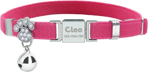 Vista 23 de Collares elásticos de seguridad personalizados para gatos con campana, collares elásticos personalizados con láser para niñas, niños, gatos