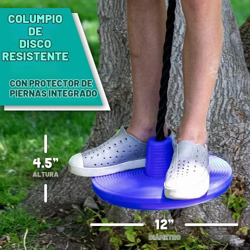 Vista 4 de Squirrel Products Columpio de árbol de plástico resistente - Columpio de cuerda de disco con protectores de piernas - Adiciones y reemplazos Azul
