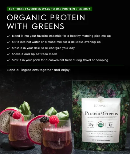 Vista 7 de Truvani Proteína + Suplemento de Verduras Espinaca, Col Rizada y Brócoli 10g de Proteína Orgánica a Base de Plantas 20 Porciones USDA