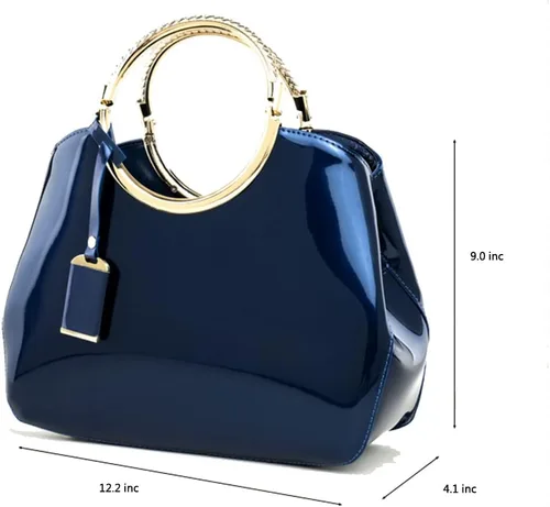 Vista 4 de Bolsos de mano para mujer, con asa superior, de charol, bolso de noche, para bodas, compras, citas, trabajo