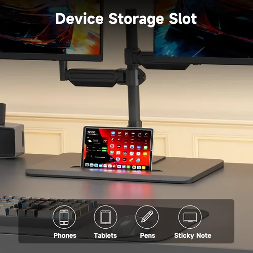 Vista 6 de Suptek Soporte independiente para monitor dual de hasta 32 pulgadas, soporte de monitor más alto con capacidad de carga de 22 libras, brazo
