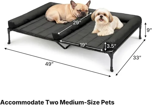 Vista 6 de Veehoo Cama elevada refrescante para perros + cojín doble impermeable para dos perros medianos, cama elevada para perros con tapete de apoyo