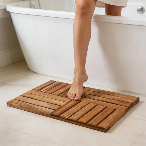 Vista 6 de Utoplike Tapete de baño de teca, tapetes de ducha de madera de 24 x 16