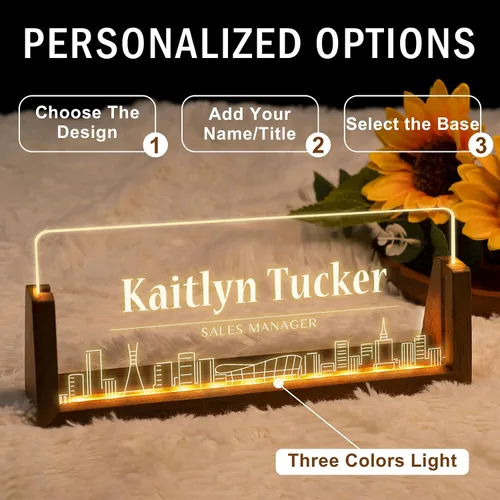 Vista 6 de Placa de nombre de escritorio personalizada, placa de identificación personalizada con luz de oficina para escritorios, decoraciones de escritorio