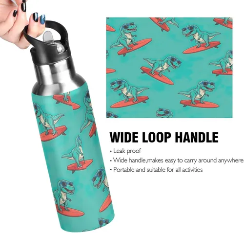 Vista 4 de Cute Funny Dinosaurs Green Stainless Steel Vacuum Insulated Water Bottle 32 Oz, BPA-Free Sport Water Bottle Leakproof Water Bottles