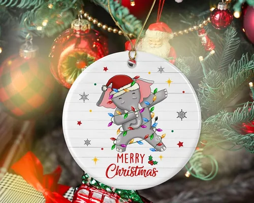 Vista 3 de Adorno de elefante de Feliz Navidad, adorno de Navidad 2024, adorno de luz de Navidad de elefante, adorno de Navidad para niños, adorno de Navidad