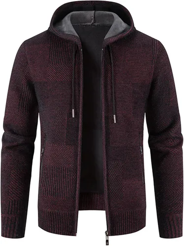 Vista 2 de Sudaderas con capucha y cremallera para hombre, cordón de punto, color sólido, con capucha, de gran tamaño, ropa de calle, suéter de moda