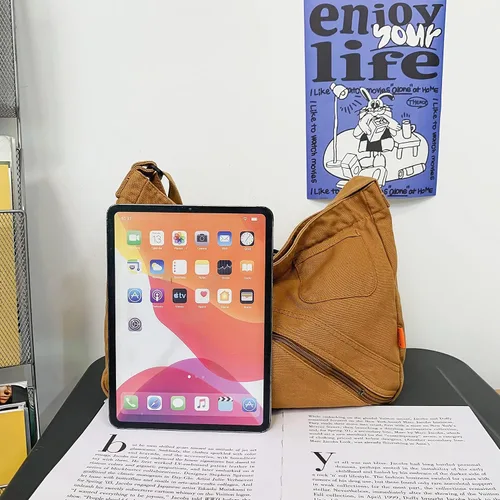 Vista 3 de Bolso cruzado de lona para mujer, bolso de hombro casual, bolsa de mano, bolsa de mensajero, bolsa cruzada para la escuela y el trabajo