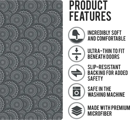 Vista 2 de Alfombrilla de tocador de baño de 24 x 18 pulgadas, microfibra sin deslizamiento, diseño gris 1S
