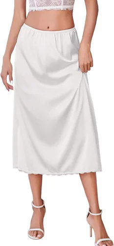 Vista 20 de Avidlove, ropa interior, enaguas satinada larga, Snip-it Half Slip, con encaje, lencería para mujer Beige