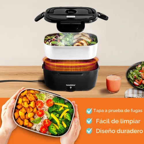 Vista 6 de TRAVELISIMO Fiambrera eléctrica para adultos de 80 W con calefacción para hombres, calentador de alimentos portátil de acero inoxidable de 1.5 L