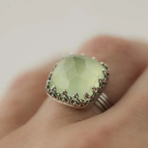 Vista 3 de Anillo de diamantes de princesa con piedra lunar verde vintage, gemas prehnitas, anillo de compromiso de boda, anillo de plata 925, talla 6-10