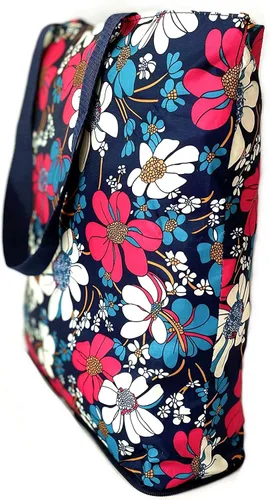 Vista 7 de Bolsas de comestibles plegables reutilizables con cremallera (azul floral)