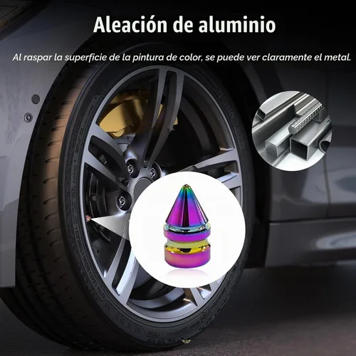 Vista 5 de Ziciner 4 tapas de válvula de neumático de automóvil, accesorios de aleación de aluminio con pinchos, cubiertas de vástago de rueda a prueba