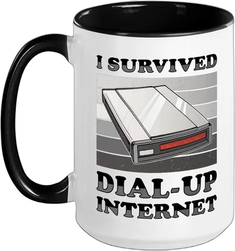 Vista 11 de 90s Nostalgia Retro 90s Dial Up Internet Vintage Ceramic Mug, Black/White, 11oz