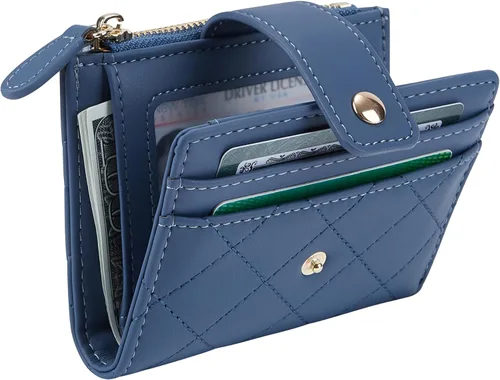 Vista 43 de Cartera de cuero para mujer, pequeña, compacta, plegable, con bolsillo para monedas con cremallera